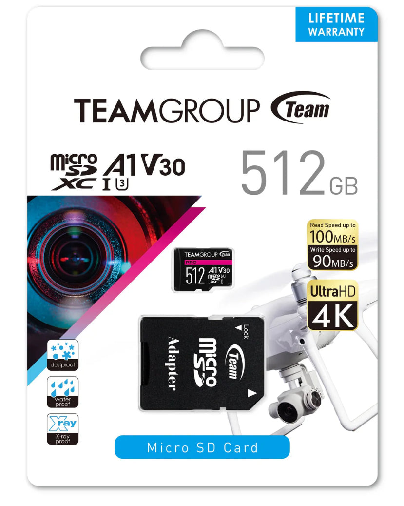 TEAMGROUP PRO A1 512GB Micro SDXC UHS-I U3 V30 128/ 256GB TEAMGROUP PRO A1 512GB Micro SDXC UHS-I U3 V30 128/ 256GB